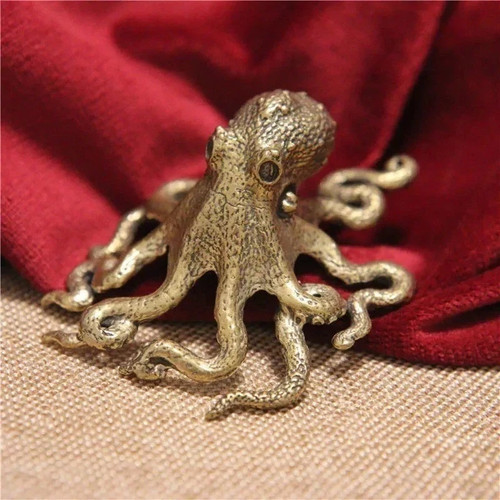 Brass metal octopus statue - brass,