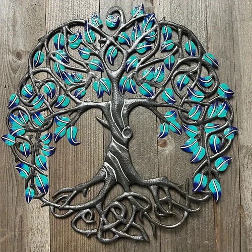Metal artwork with turquoise - metal,