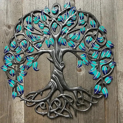 Metal artwork with - metal, turquoise